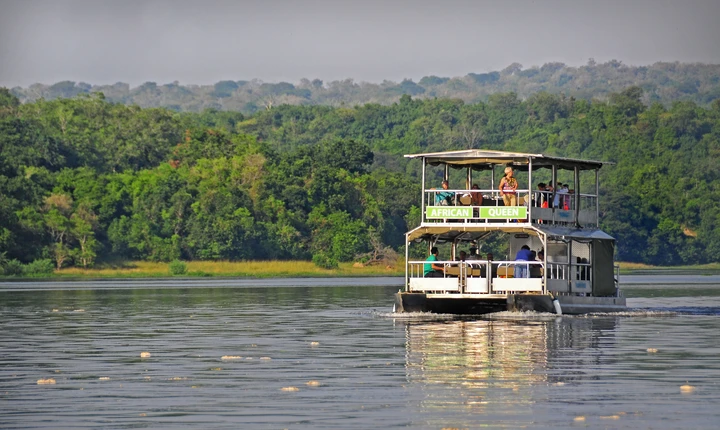 A boat crosses the Nile River